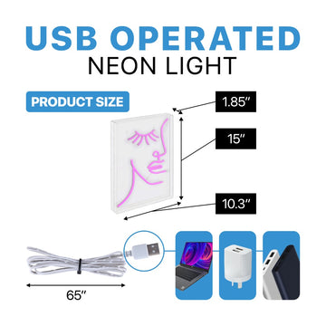 Half-Face Contemporary Glam Acrylic Box USB Operated LED Neon Light - JONATHAN Y